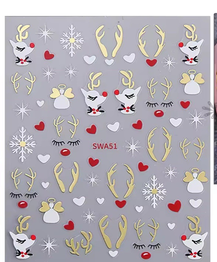 Nail Stickers Art Decal DIY Design 3D Waterproof Deer Heart Christmas SWA51 Gold