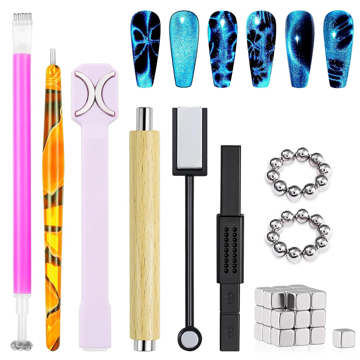 53Pcs Nail Magnet Tool Set Cat Eye Gel Nail Polish Magnet Wand Magnetic Nail Pol