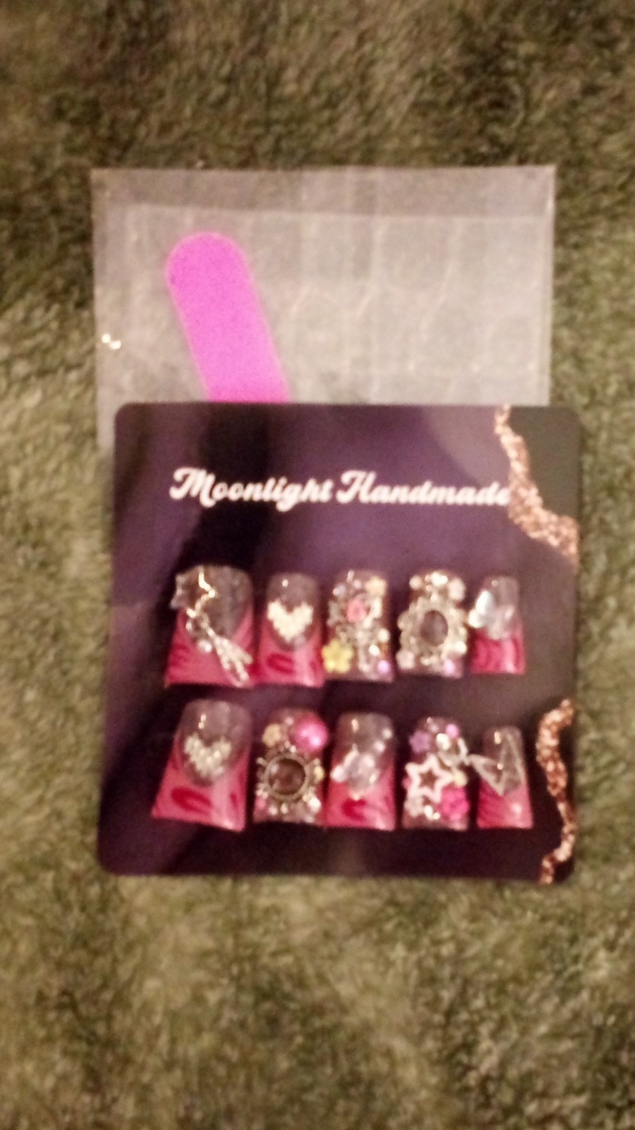 Moonlight Handmade 3D Press-On Nails Pink Silver Square Pre-Designed Full Cover