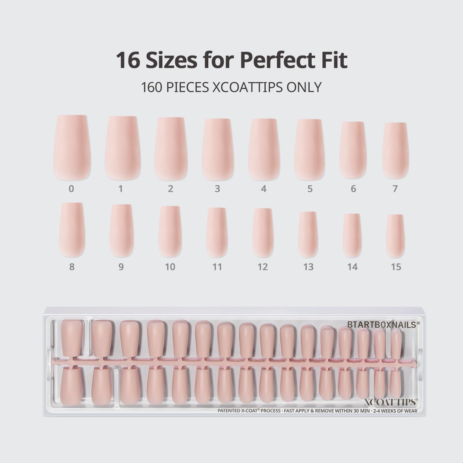 5-Shade Nude Press-On Nails – Long Coffin Style, 4-Week Wear, Easy Apply, 16 Siz