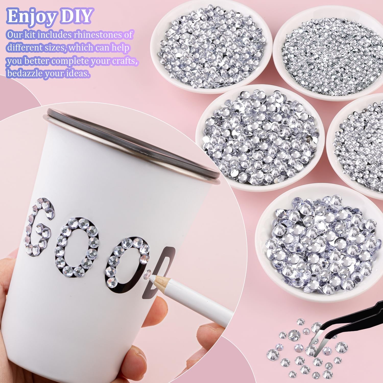 30000Pcs Clear Rhinestones for Bedazzling with B7000 Jewelry Glue, Bedazzler Kit