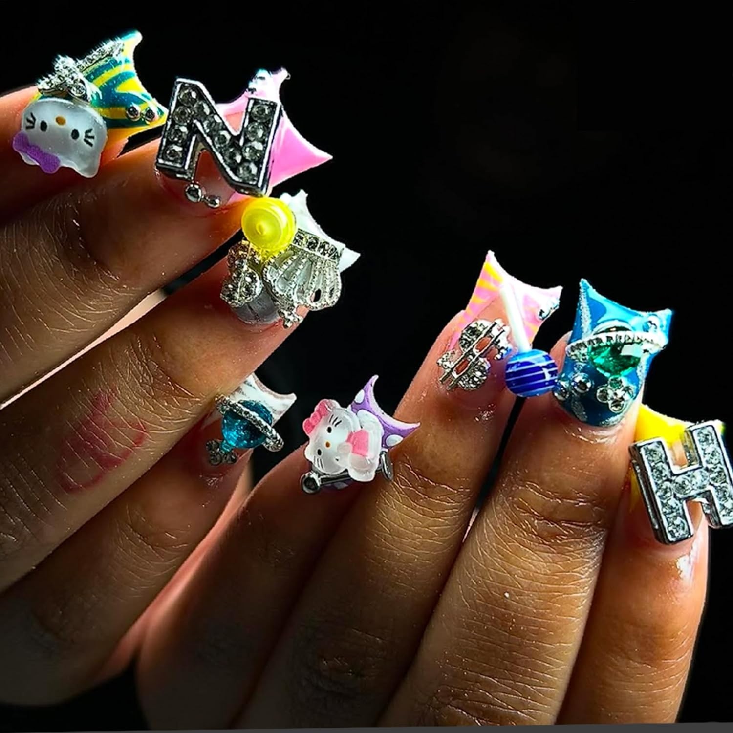 Vibrant 80Pcs Silver Nail Charms with Butterflies & Cherries for Unique Nail Art