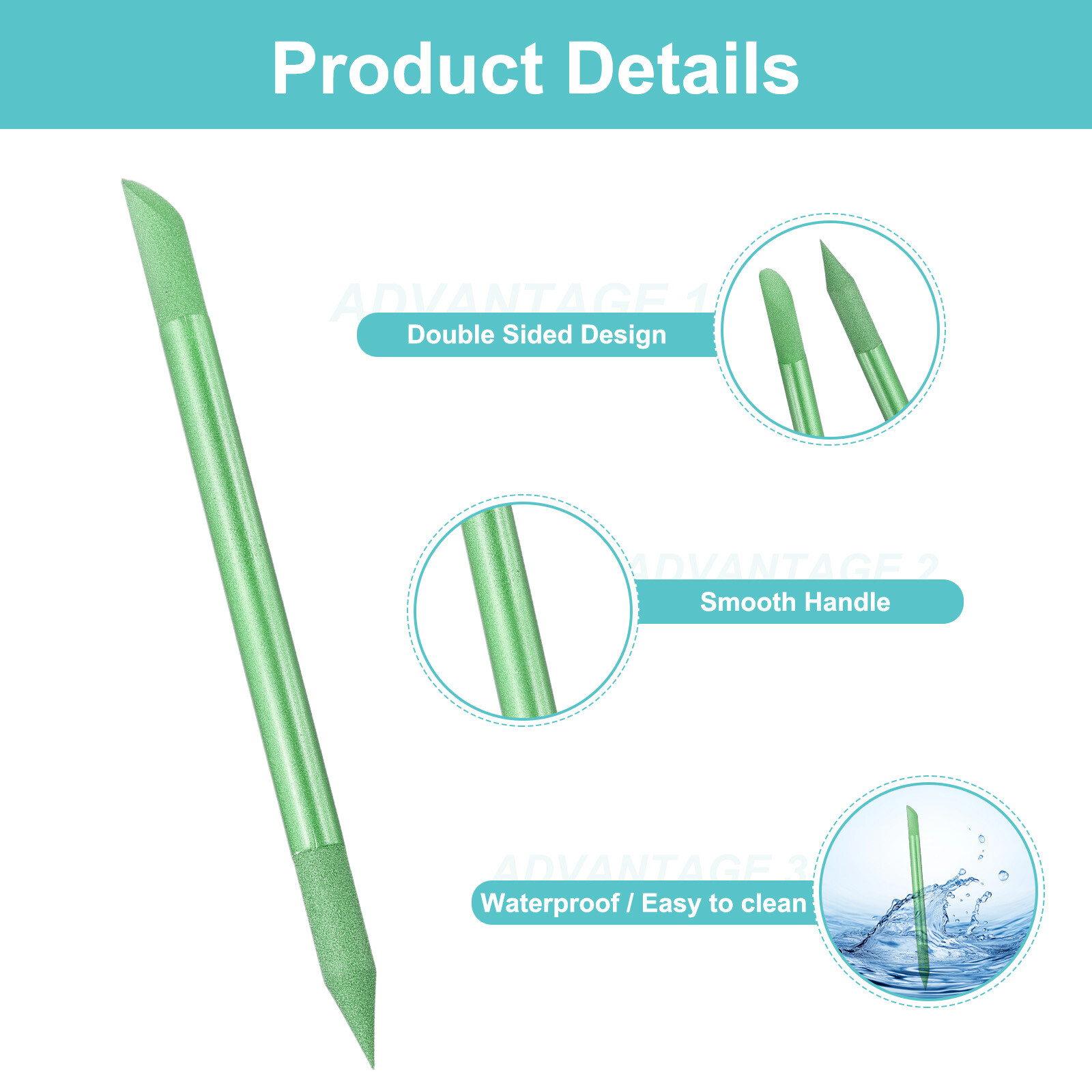 2pcs Glass Cuticle Pusher Crystal Manicure Stick for Nail Care, Green