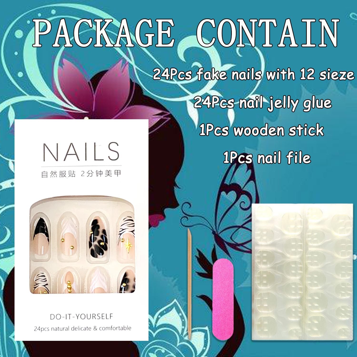 Press on Almond Nails Medium Length Glossy Full Cover Acrylic Almond Shaped F…