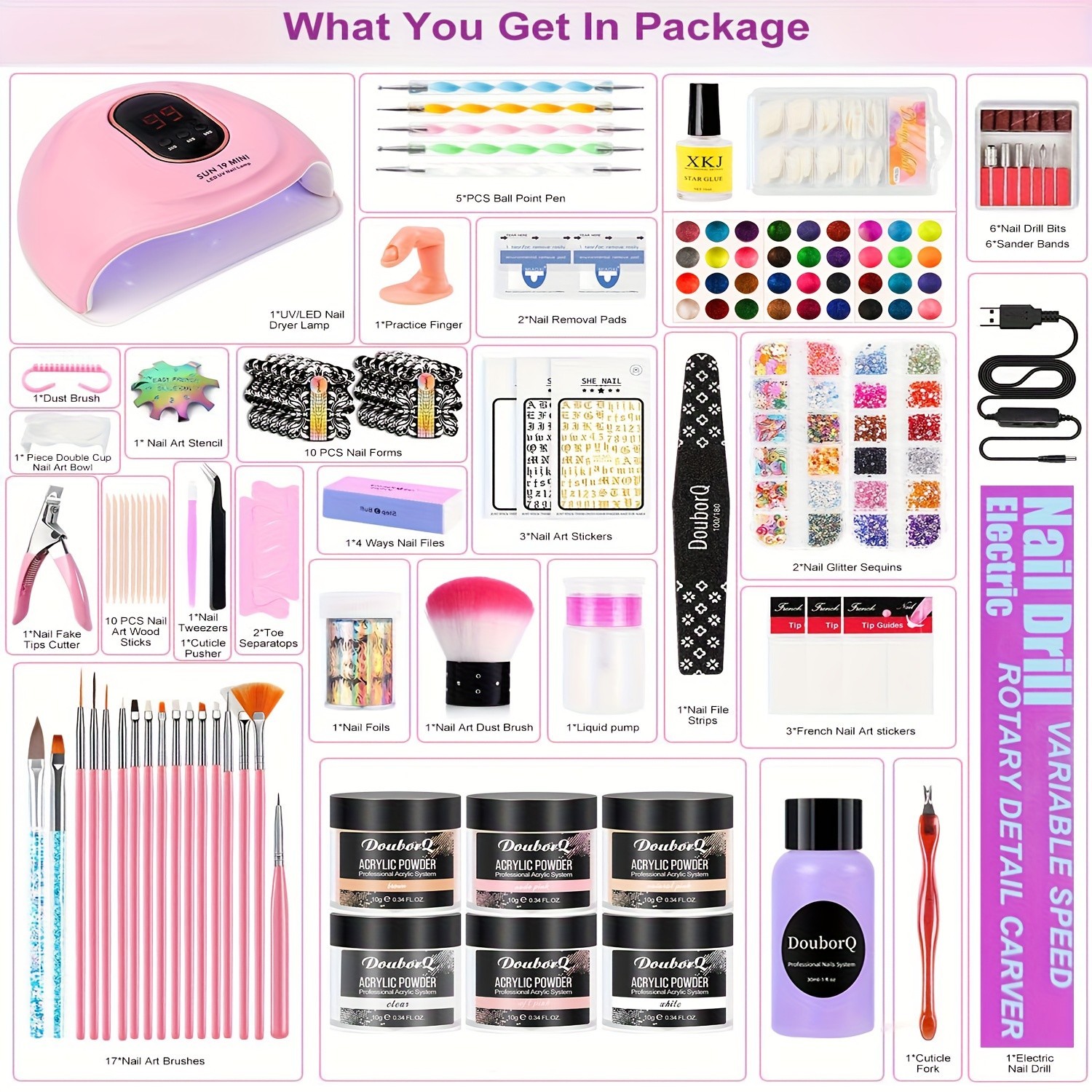 Full Nail Acrylic Nail Kit with Drill & Light Suitable for Beginners – Complete