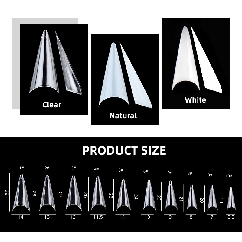 500PCS Half Cover French STILETTO FALSE NAILS Salon Manicure DIY Extension Tips