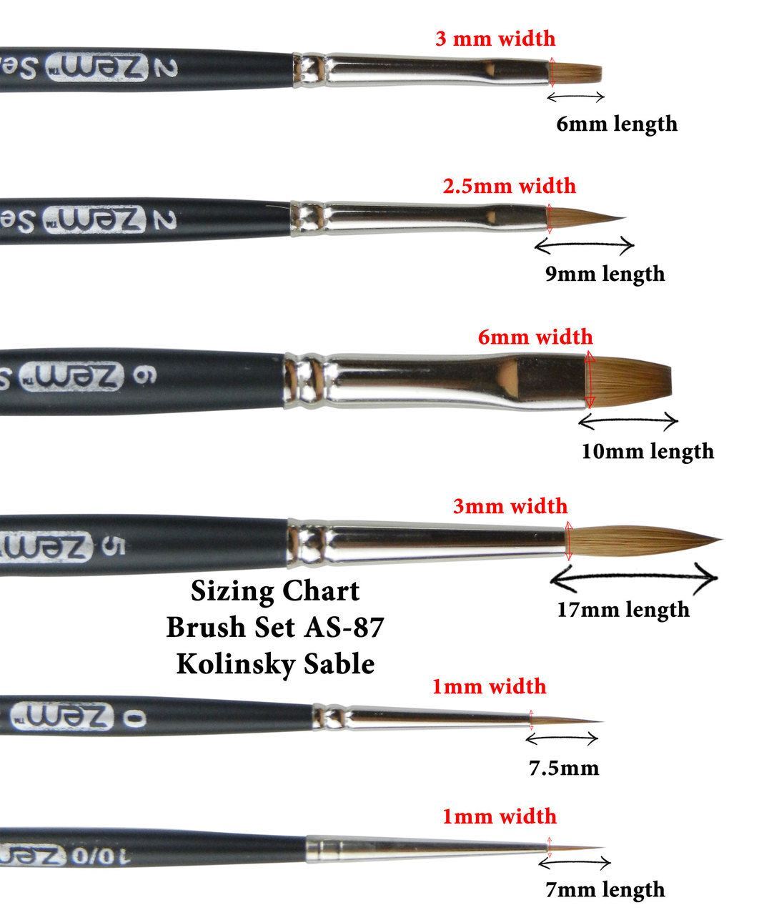 AS-87 Kolinsky Pure Sable Combo Brush Set 6 pcs