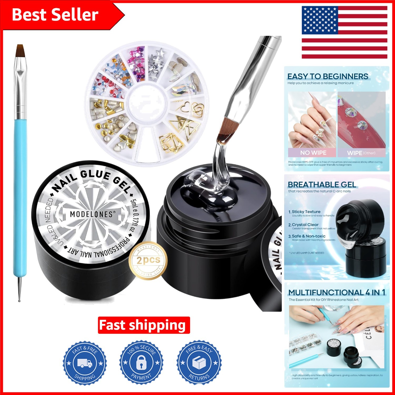 Versatile Rhinestone Glue with Dual-Use Picker Brush – Perfect for Nail Art
