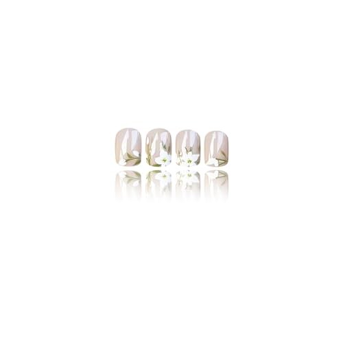 24 Pcs Spring Press on Nails Short Square Fake Nails Floral Style Nails 40