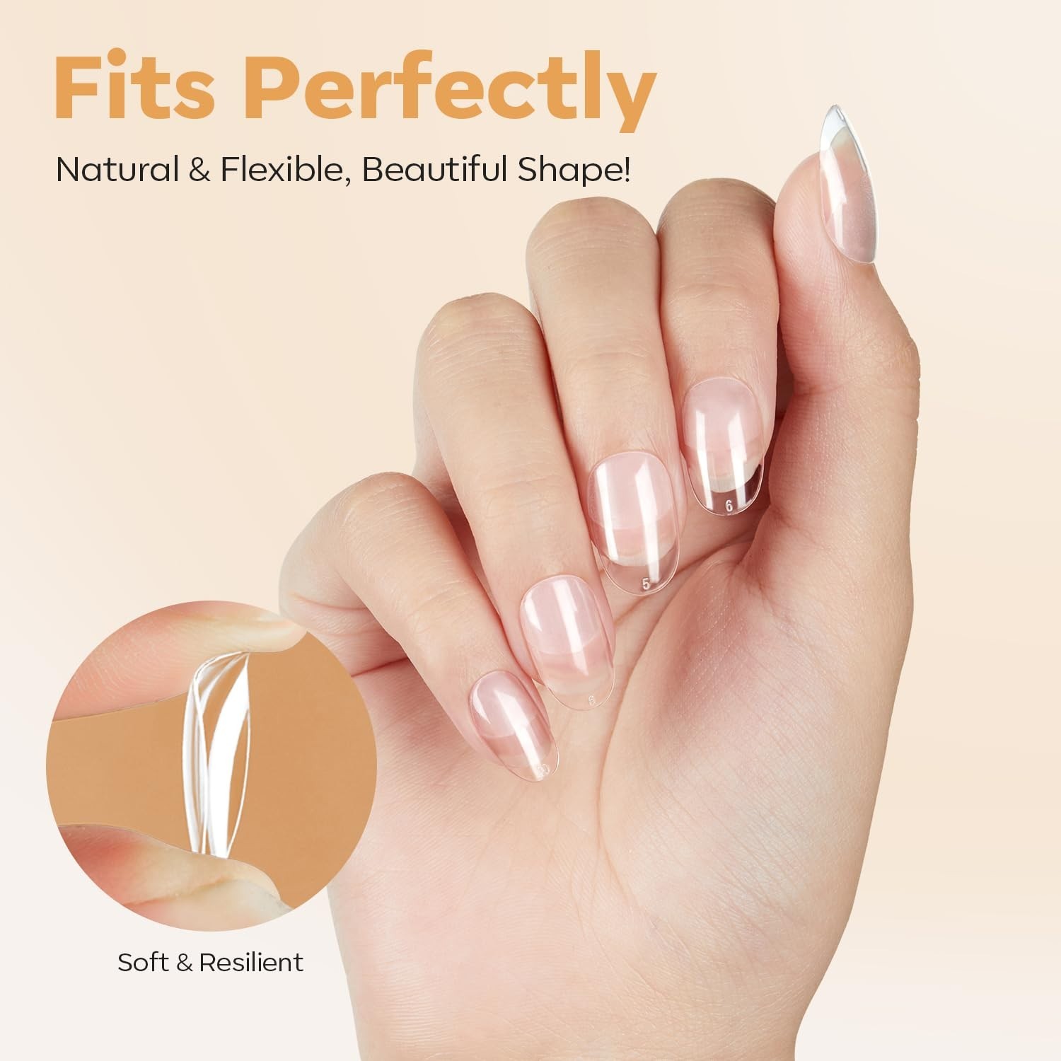 Break Resistant Full Cover Fake Nails Soft Gel Tips 216PCS
