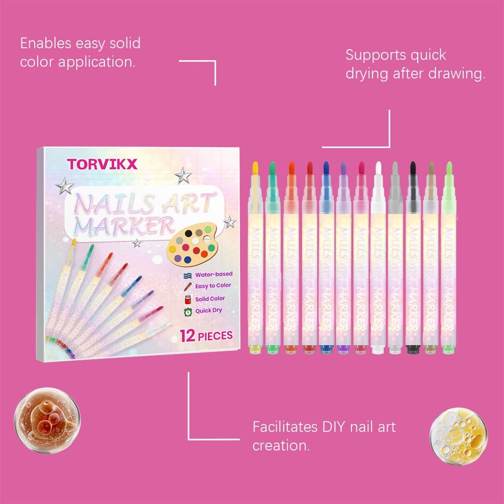 12 Color Nail Art Markers For Gel Nails,Nail Art Pens Set DIY Nail Art Marker JQ