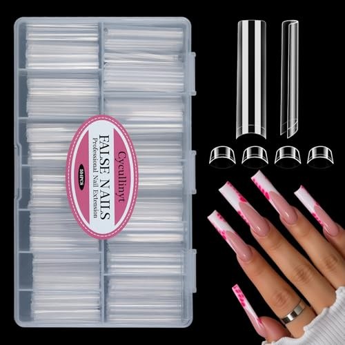 504PCS 3XL Square Nail Tips No C Curve, Extra Long Straight Square Half Cover