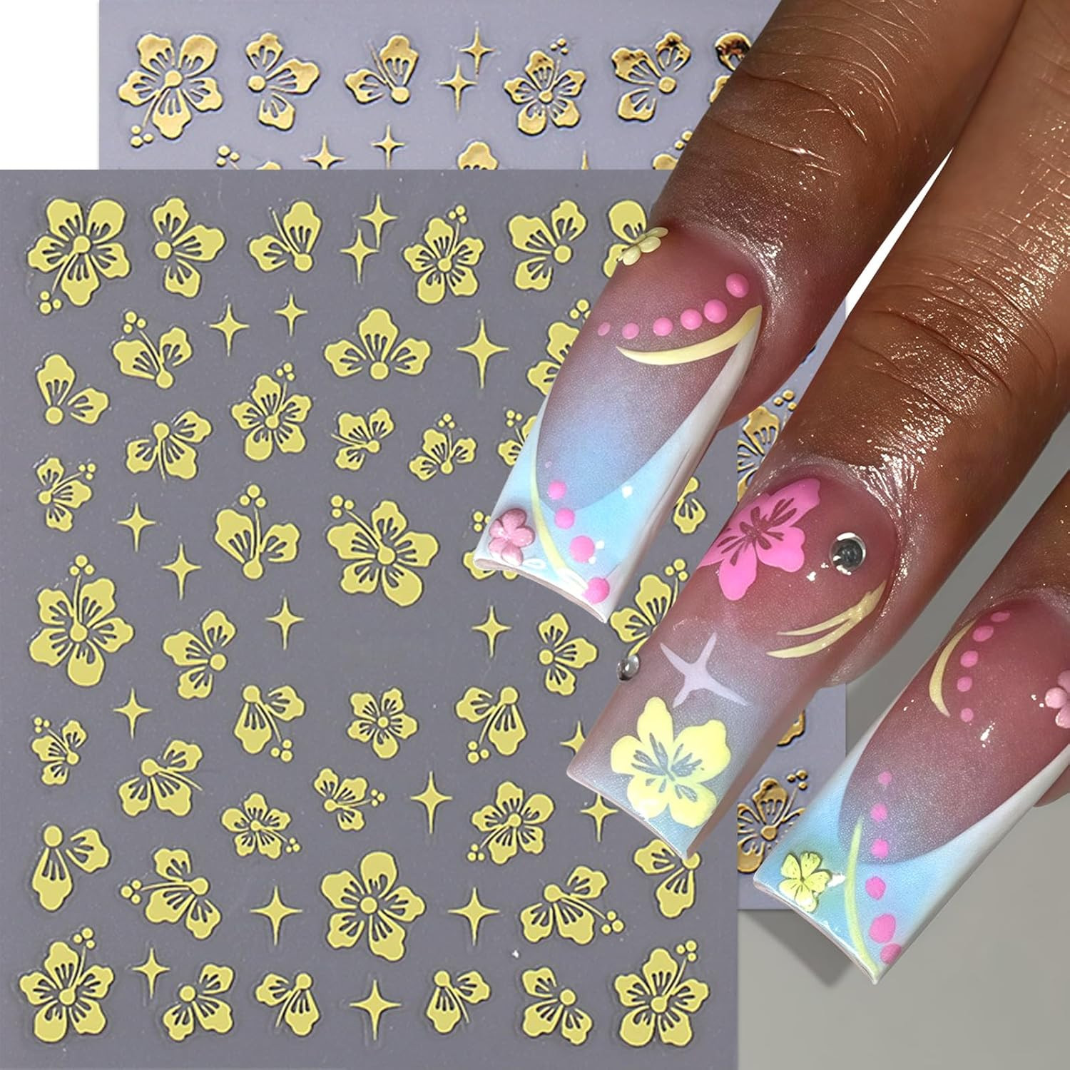 10 Sheets Hibiscus Flower Nail Stickers for Nail Art Petal Floral Nail Art Decal
