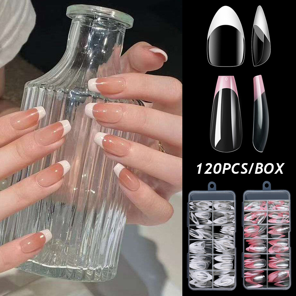 120Pcs/Box Short Square Nails Tips Full Cover Clear French False Nail Extension’