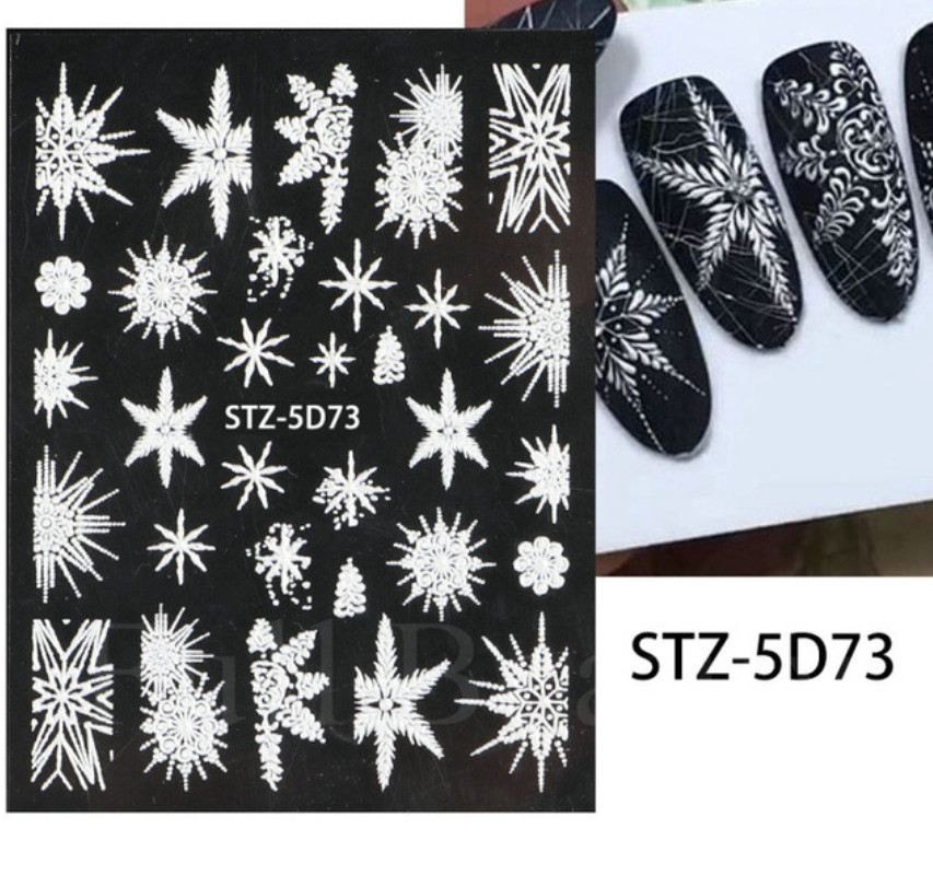 5D Embossed Christmas Snowflake Rose Flowers Nail Stickers Sliders Peel & Stick