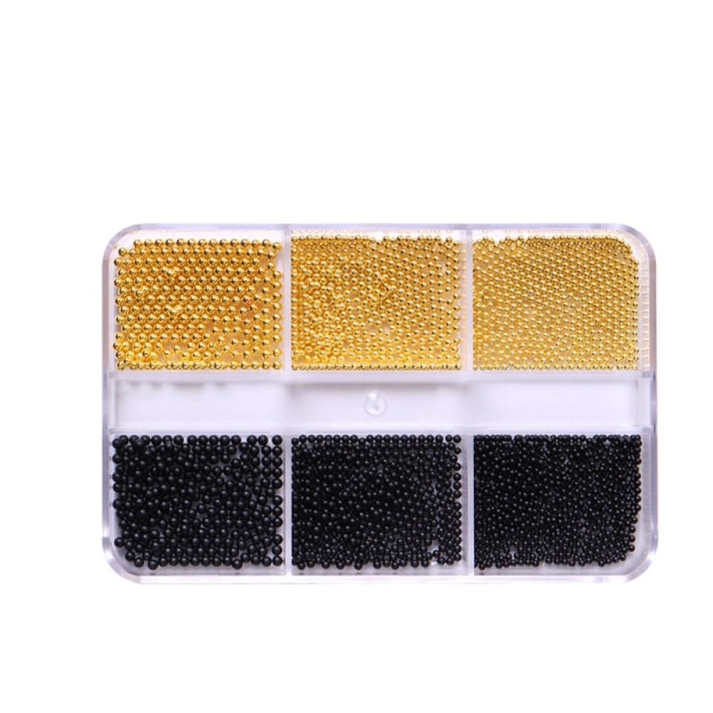 3D Metal Caviar Nail Beads, Black Gold Mini Ball Decorations for Acrylic/Gel …