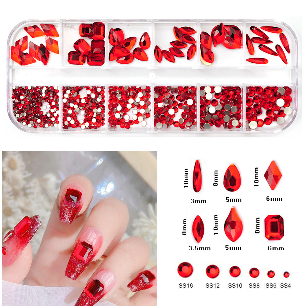 12Box/Set Mix SHAPE Crystal Rhinestone Diamond NON hotfix Nail Art Decoration