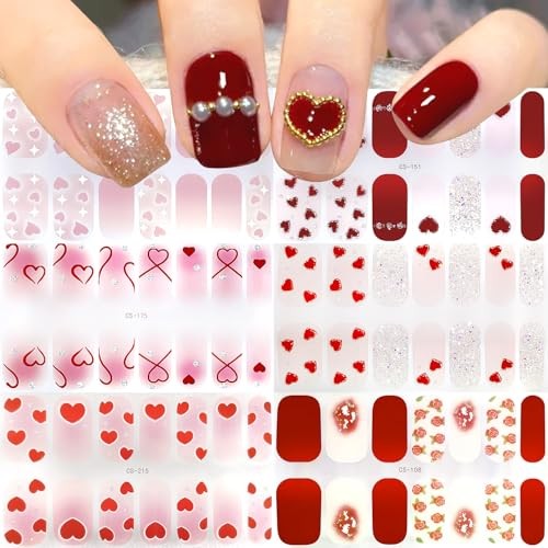 6 Sheets Valentine’s Day Heart Gel Nail Stickers – Valentines Stickers Style 2