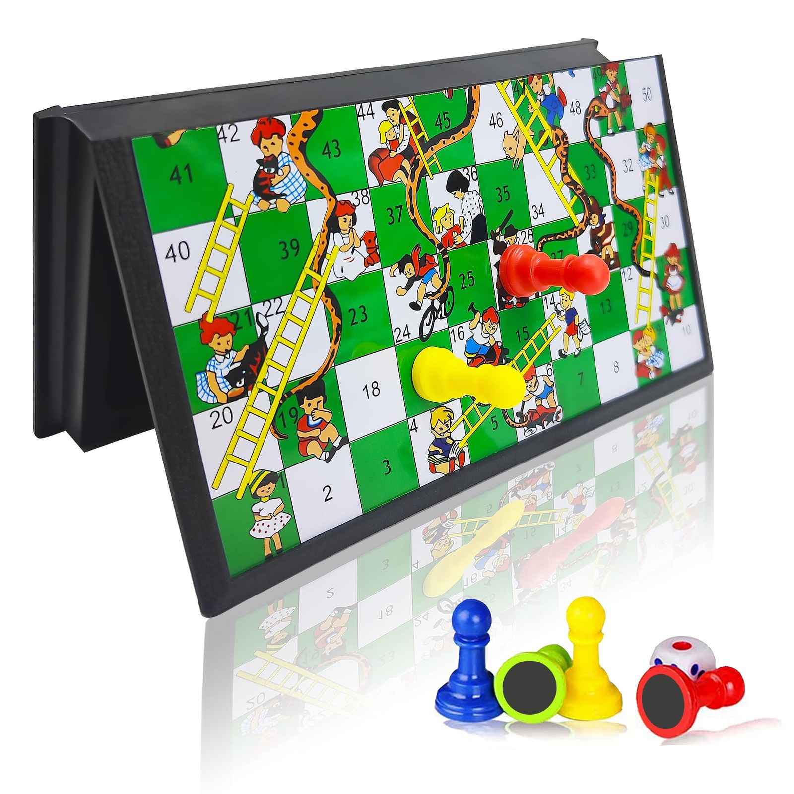 KIDAMI Mini Magnetic Snakes and Ladders Board Game 8 inches, &