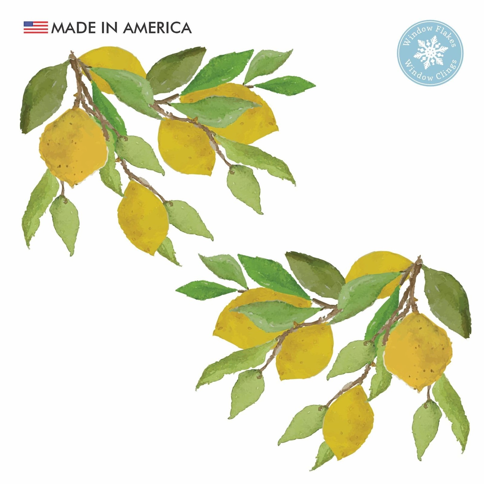 Lemon Branch Window Cling Sticker Decals for Home Décor and Kitchen Glass D