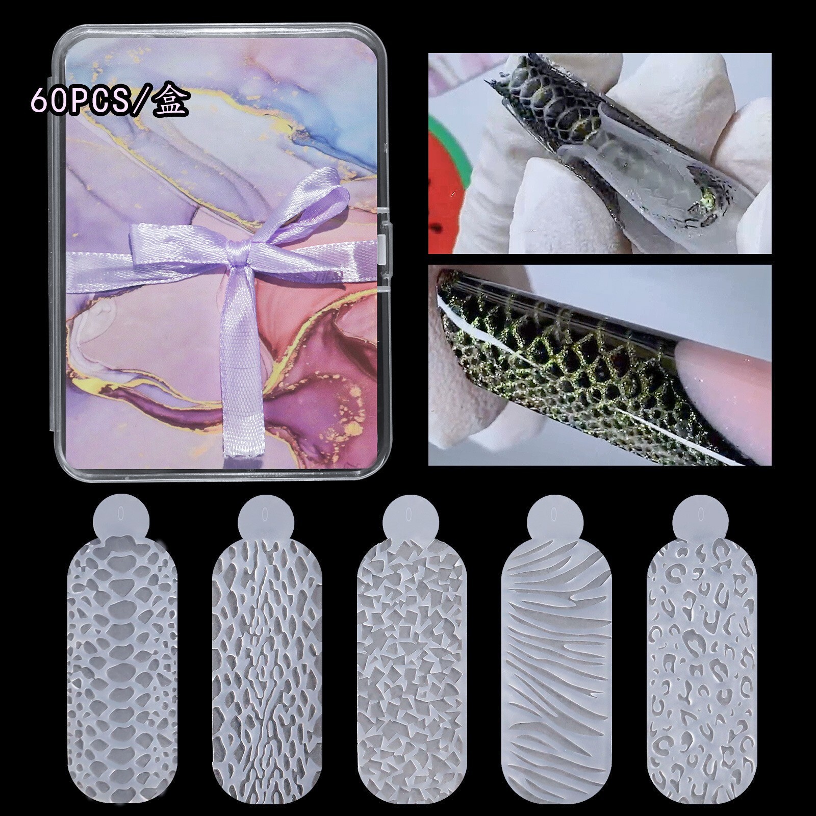 60pcs 3D Soft Silicone Mold Forms Reusable for Nail Gel Extension Tips Tools