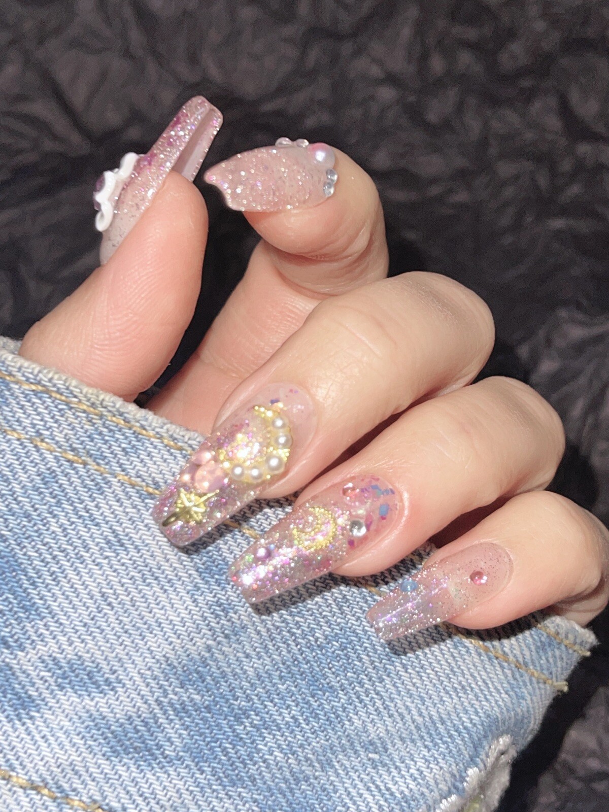 🔥CUSTOM Gel Press On False Nails set /long coffin/Handmade size：S：15 11 12 11 9