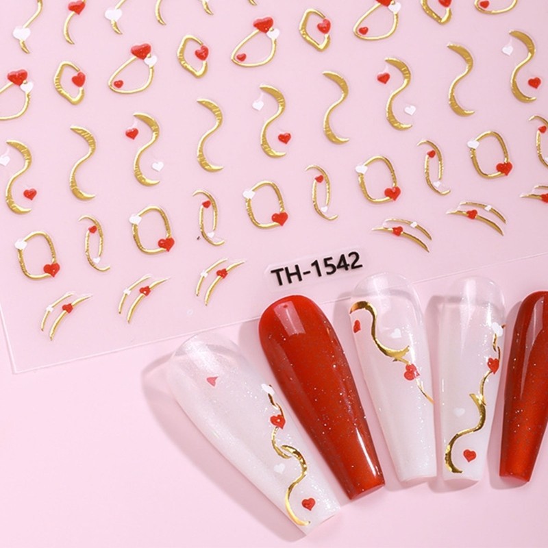 1 Sheet Unique Nail Decals with Heart and Lip Designs Gift for Valentine s Day
