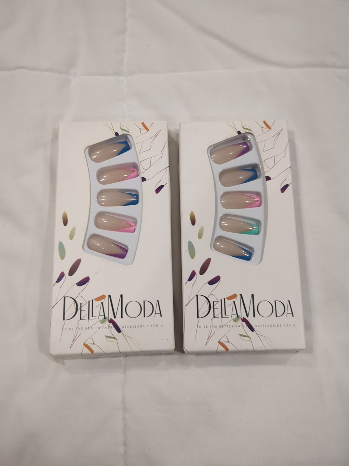 24Pcs False Nails Colorful French Manicure Full Cover Long Coffin – 2 Kits- New
