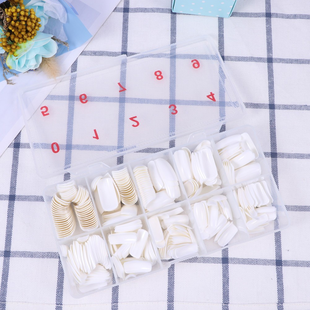 500Pcs Reusable Acrylic Nail Tips Full Cover Artificial False Nails White
