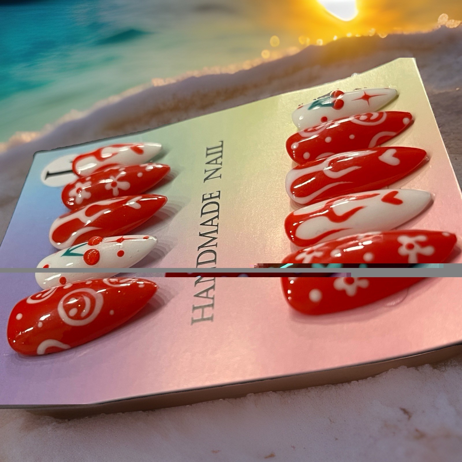 3D Acrylic Press-On Nails, Full Set, Long Almond, Large. ✨SEE DESCRIPTION✨