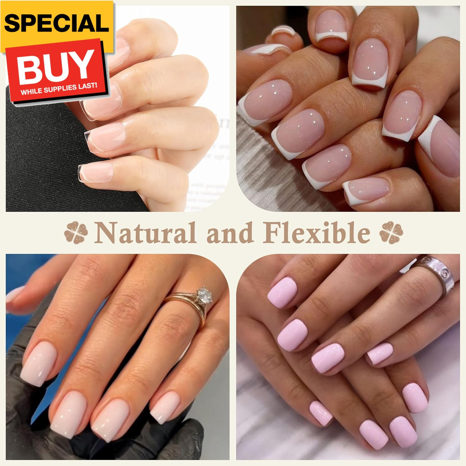 XS Short Square Fake Nails, 504pcs Soft Gel Pre-Shaped Acrylic Extra Short Squar
