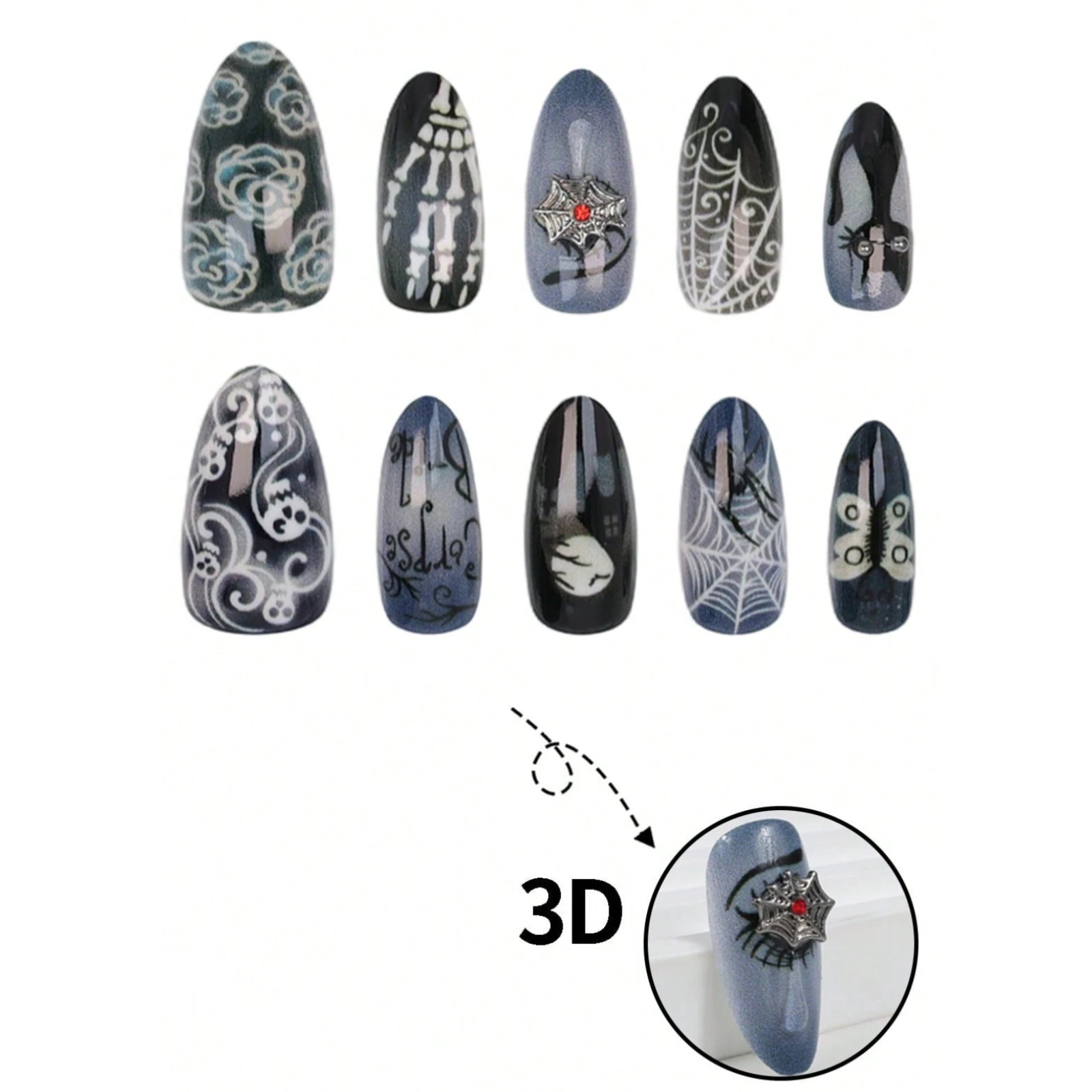 10pcs Halloween Press On Nails For Women & Girls 3D Nail Extenders Haloween Gift