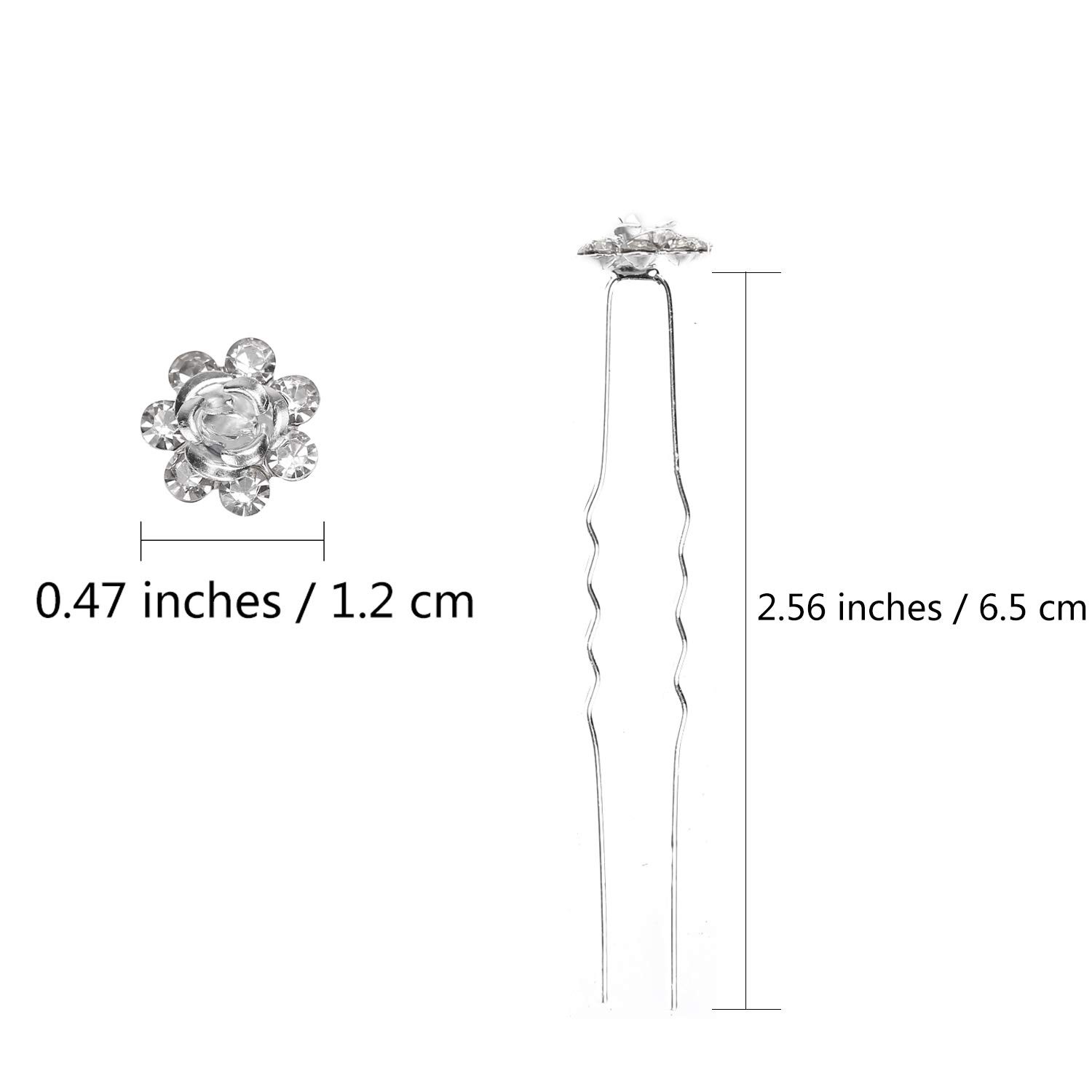 BETITETO 40 Pcs U-Shaped Flower Rhinestone Hair Pins Crystal White