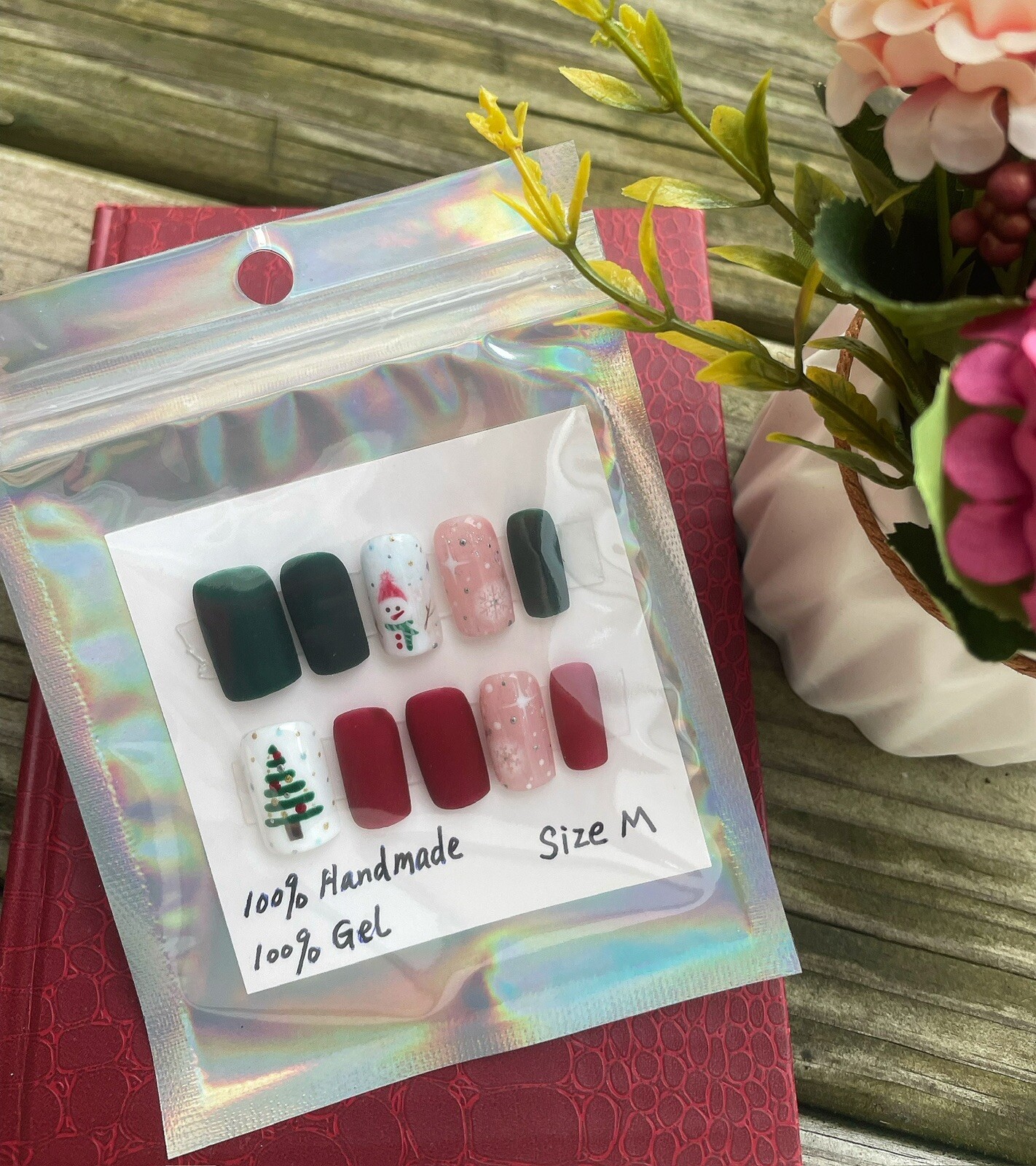 Handmade Short Square Gel press on nails 100% Gel-x Tip Size Medium W Kit