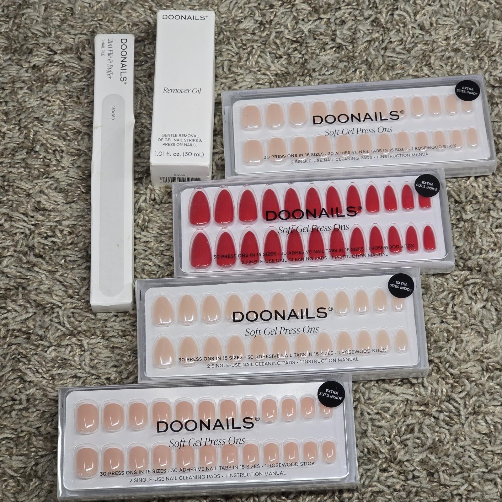Lot Of 4 Doonails Press On Soft Gel Artificial Nails Kits W/Remover Oil & File