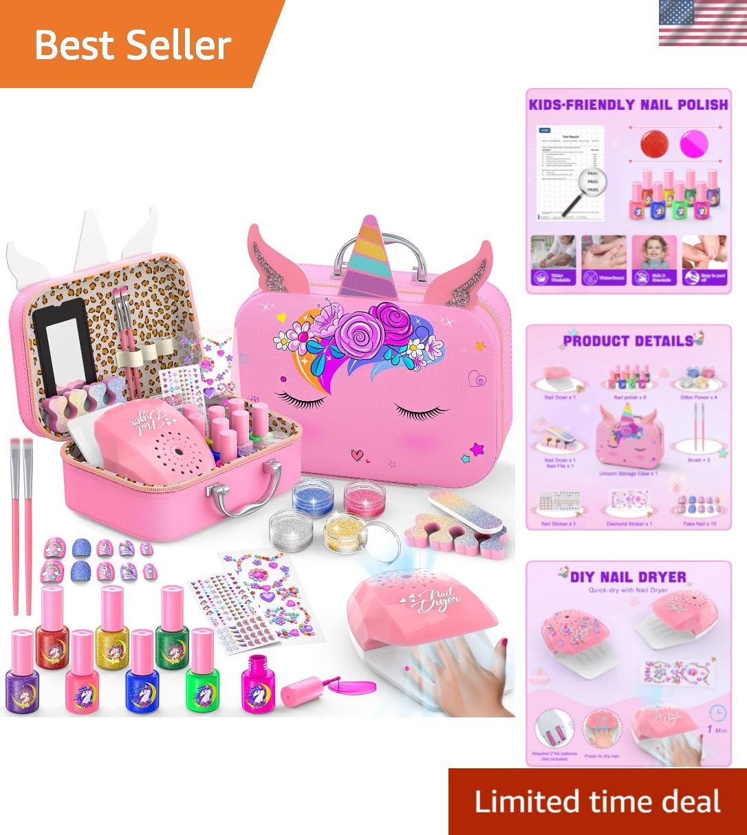 Kids Nail Polish Set for Girls, Non-Toxic Quick Dry Nail Art Salon Kit with N…