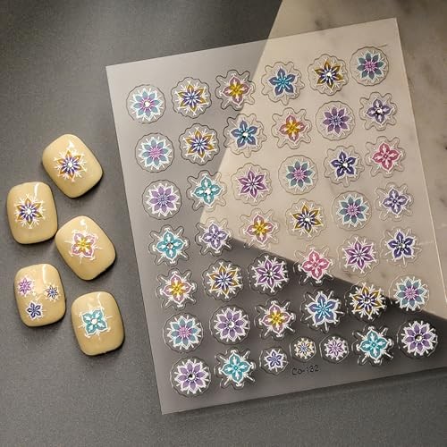 5D Embossed Nail Art Stickers, Bohemia Flower Rhinestone Retro Style 6