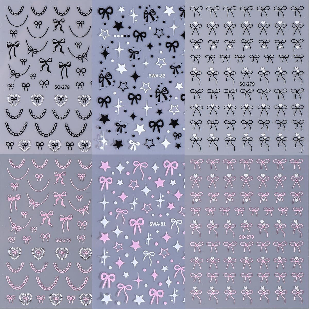 Bow Heart Star Nail Stickers for Nail Art Bows Nail Decals 3D Self Adhesive Nail