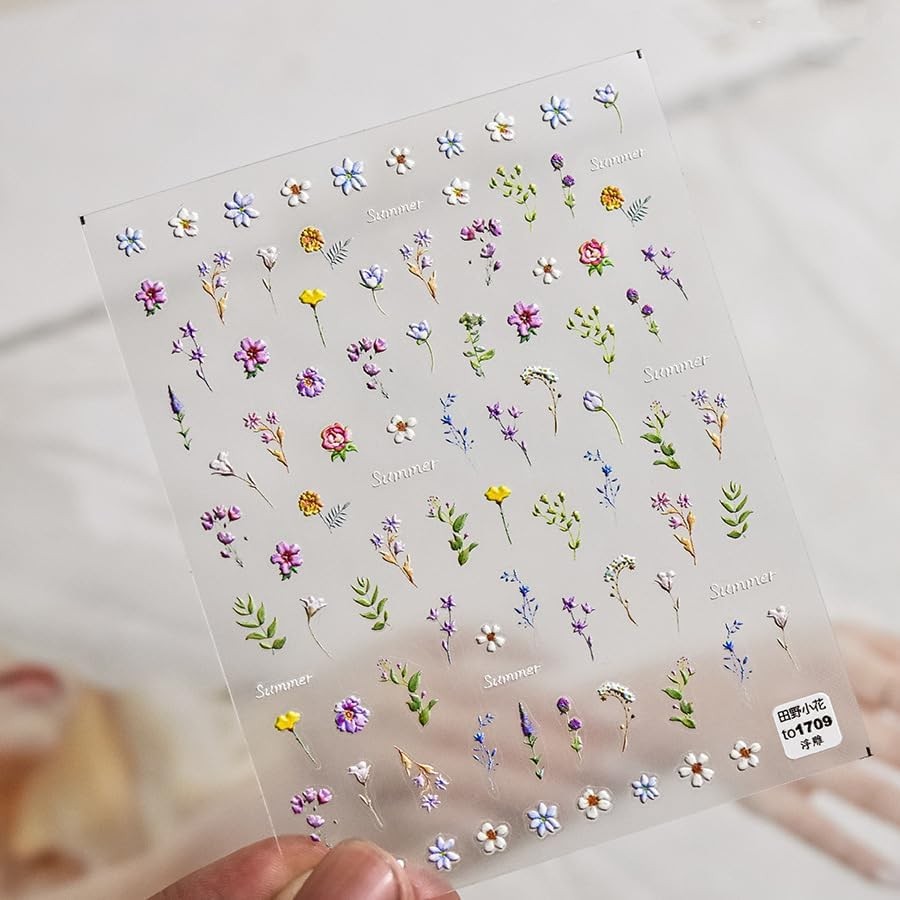 Flower Nail Stickers Summer Floral Leaf Plant 5D Embossed Nail Spring Floral
