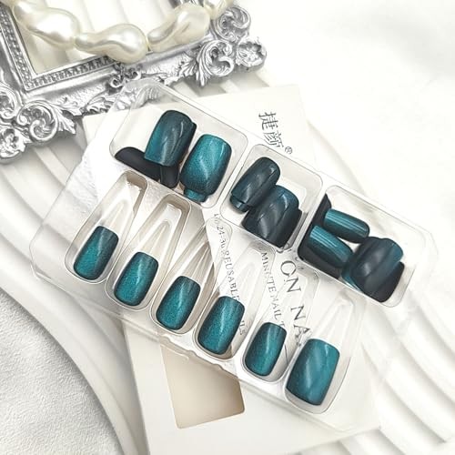 Square Press on Nails – Short Fake Nails with Glitter Cat Eye Designs