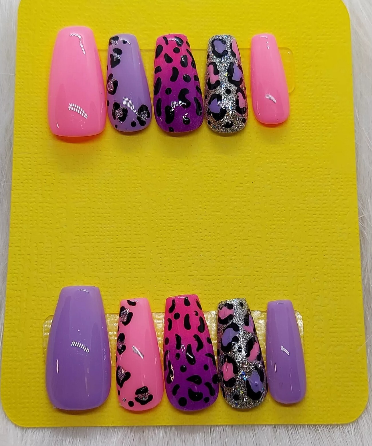 Leopard Print Nails Animal Print Nails Pink Purple Nails Silver Glitter Nails