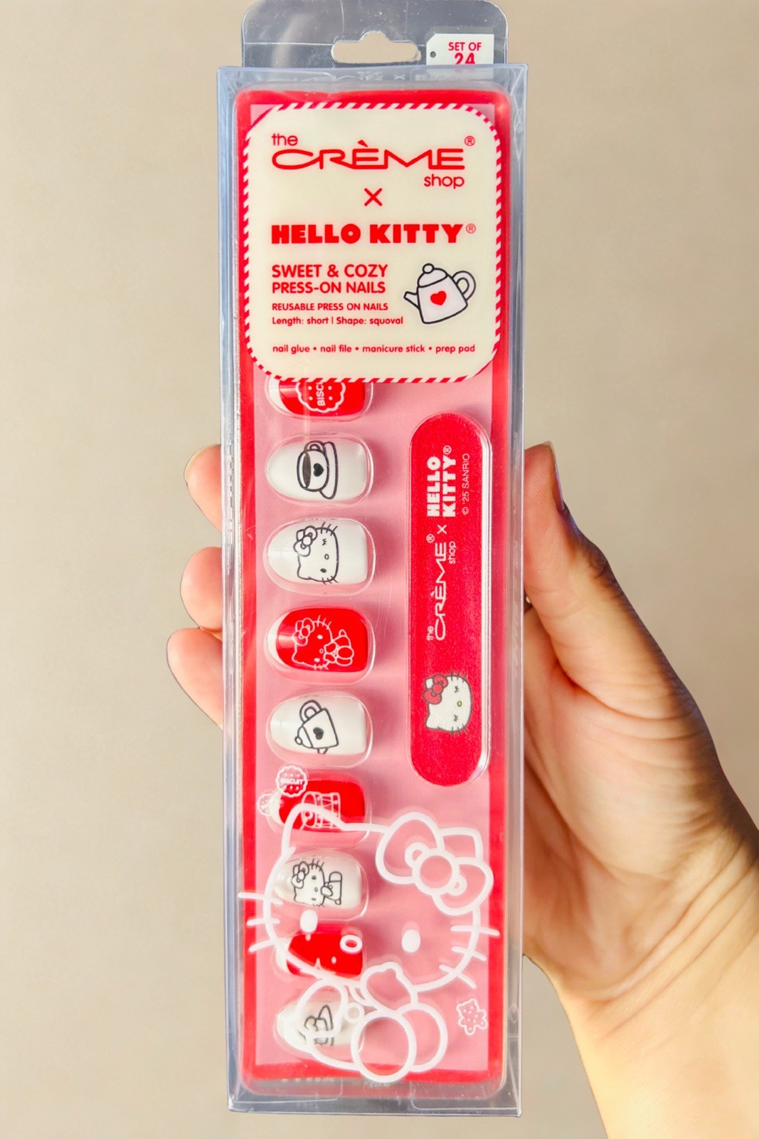 The Crème Shop x Hello Kitty Sweet & Cozy Press-On Nails – Brand New, Full Set