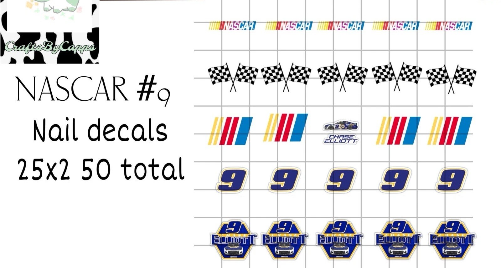 NASCAR #9 Waterslide Decals For Nails, Hot Wheels, Etc Set Of 50 KC