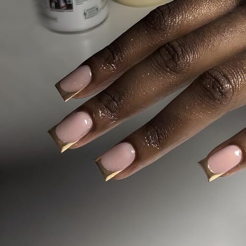 French Tip Press on Nails Short Square Fake Nails 1 Fl Oz (Pack of 24) Style3