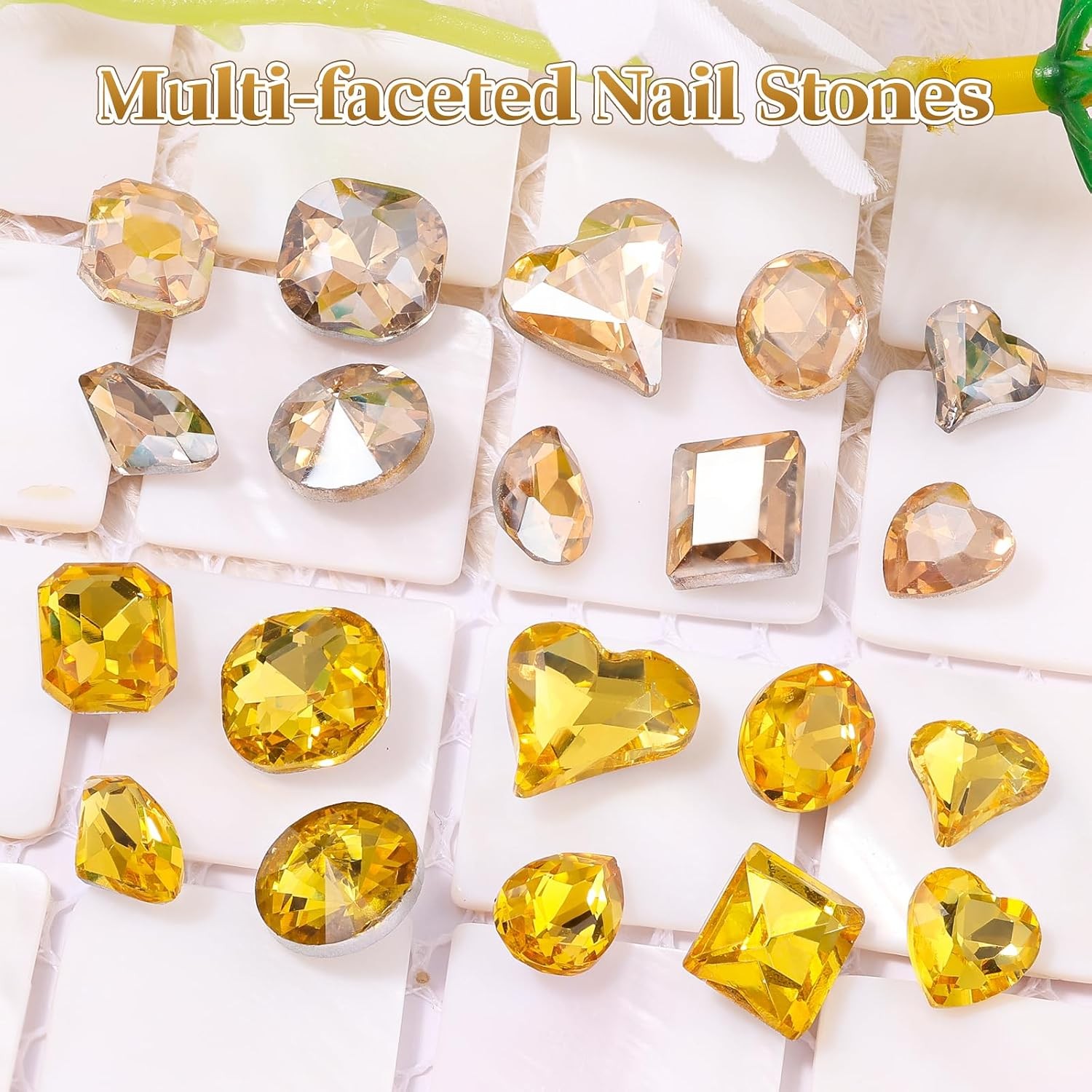 104PCS Glass Nail Gems, 3D Champagne Gold Nail Art Rhinestones for Women