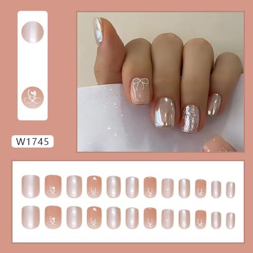 24Pcs Fall Fake Nails Short Press on Nails Square False Nails Autumn Design Z2