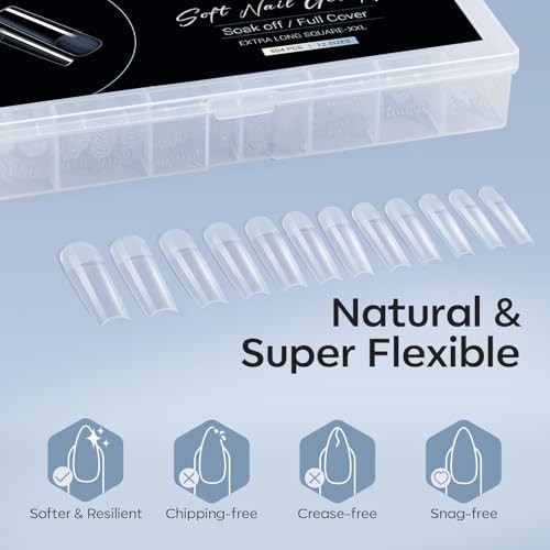 Long Square XXL Fake Nail Tips – 504Pcs Gel Tips Pre-shaped Half B1-XXL Square
