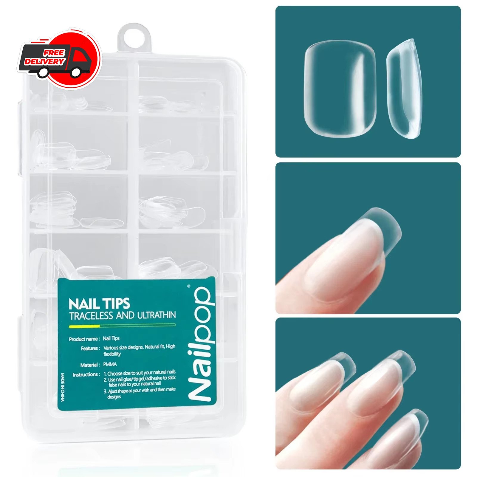Nailpop 120pcs Gel X Nail Tips Medium Short Almond Square Soft Gel ExtensionsPro