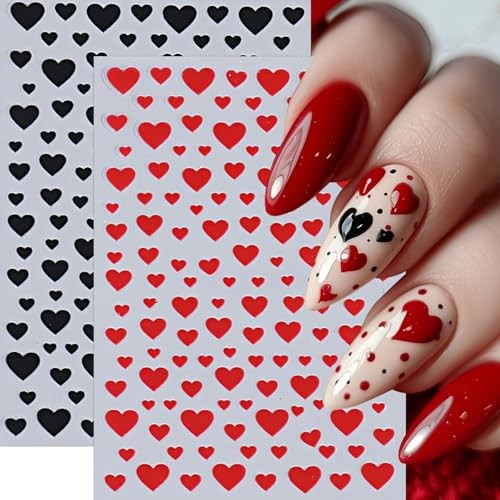 8Sheets Heart Nail Stickers Red Love Nail Decals 3D Self-Adhesive red heart