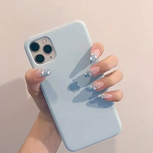 Coffin Press on Nails Medium Blue Gradient Fake Nails Glossy Sky Cloud False